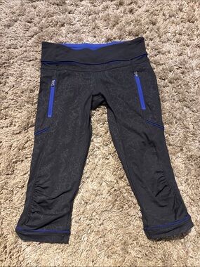 lululemon athletica Black Capri Leggings with Blue Accents